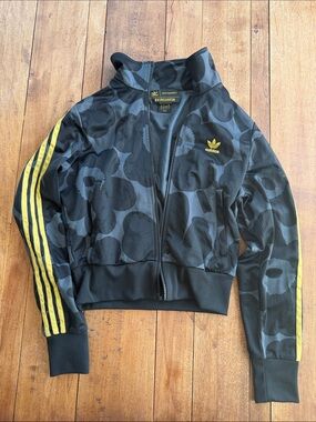 adidas Black Track Jacket with Yellow Stripe Accents